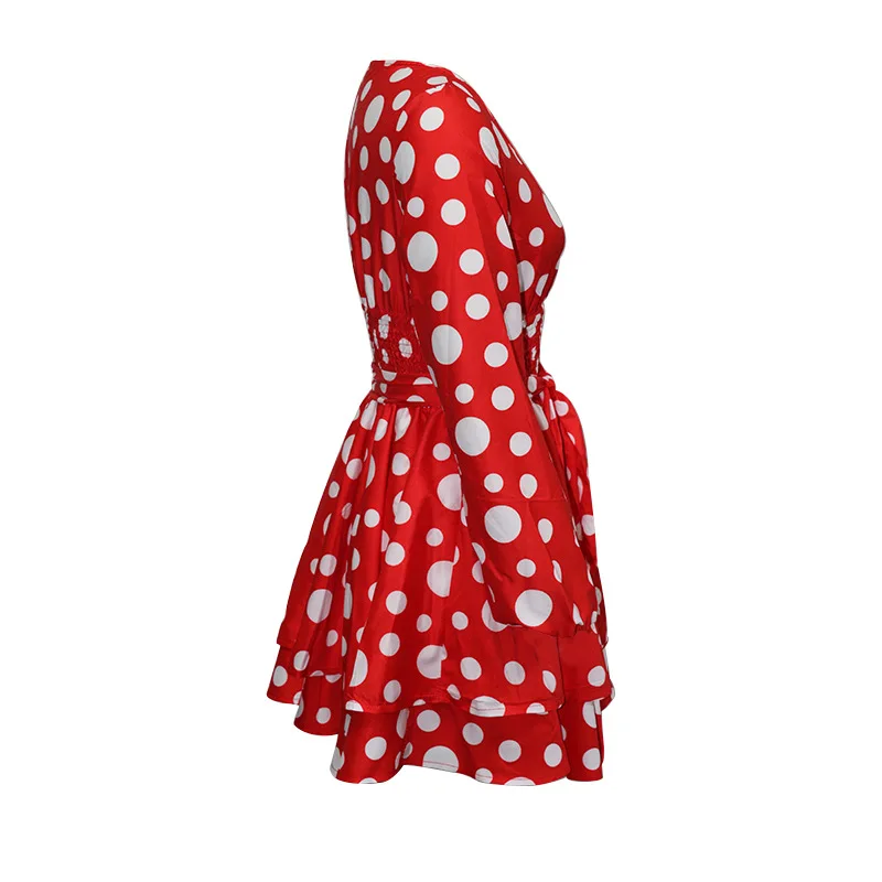 

Autumn V Neck Dot Mini Dress Women 2021 Casual Long Sleeve Sashes Dress Elegant Female Irregular A-Line Dresses Party Vestidos