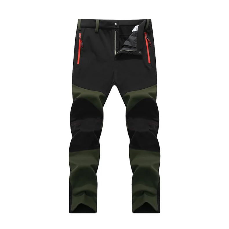 Army green Новые мужские брюки Софтшелл уличные водонепроницаемые теплый флис для походов Кемпинг зимние мужские спортивные брюки для бега горный туризм Охота Рыбалка - Цвет: Army green