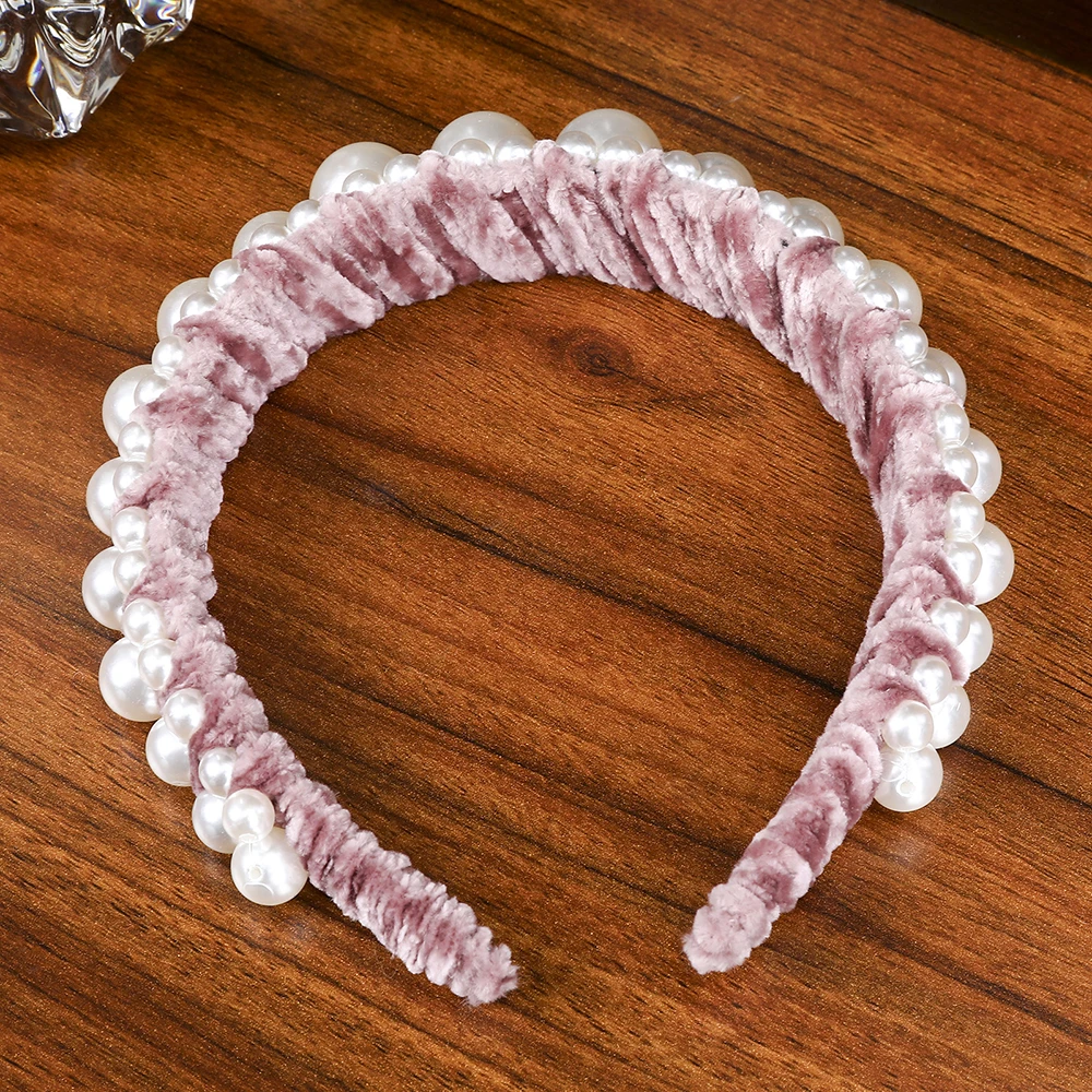 Женский бархатный ободок Levao с рюшами и жемчугом элегантный для волос| |