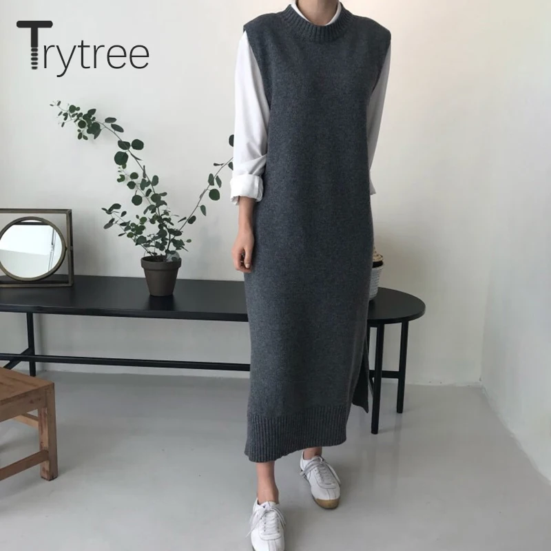 Женское трикотажное платье жилет Trytree повседневное свободное однотонное до