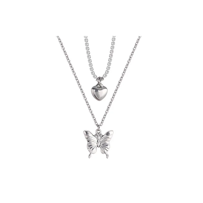 

2021 Trend New Korea Lovely Multilayered Butterfly Necklace Charm Statement Rhinestone Necklace for Women Vacation Jewelry Gift