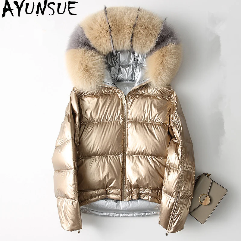 

AYUNSUE 2020 Winter Coat Women Real Fox Fur Collar Puffer Down Jacket Women Double Side Wear Warm Korean Parka Manteau Femme 606