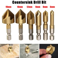 6pcs hss countersink chamfer drill bit 14 hex shank titanium coated woodworking core dril bit power tool accessories 6mm 19mm