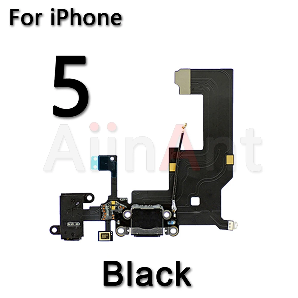 Нижний usb-разъем для зарядного устройства для iPhone 5, 5S, 5c, SE, 6, 6s Plus, док-станция для зарядки, шлейф для замены - Цвет: For iPhone 5 Black