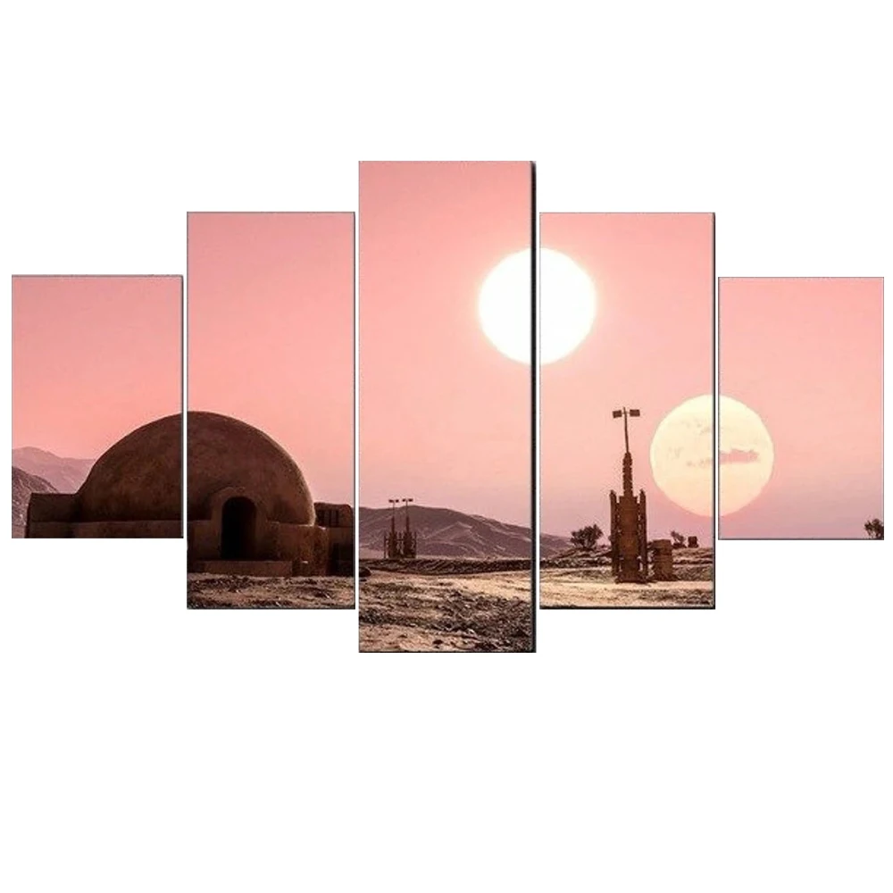 

5 Pieces Wall Art Canvas Painting Landscape Poster Pink Sky Modular Pictures Home Decoration Modern Living Room Framework