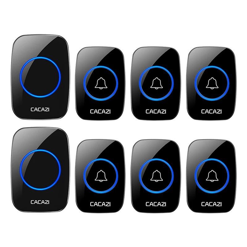 

CACAZI Wireless Doorbell Waterproof 300M Remote US EU UK Plug Receiver 0-110db Smart Home Cordless Calling Bell 60 Chimes