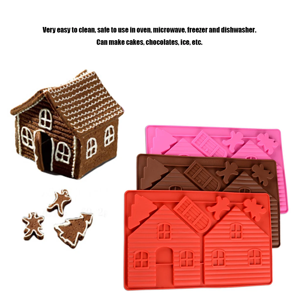 

Creative DIY Biscuit Mould Silicone Cartoon Mold Silicone Christmas House Shape Cookie Tray Chocolate Cookies Decor Cake Mold