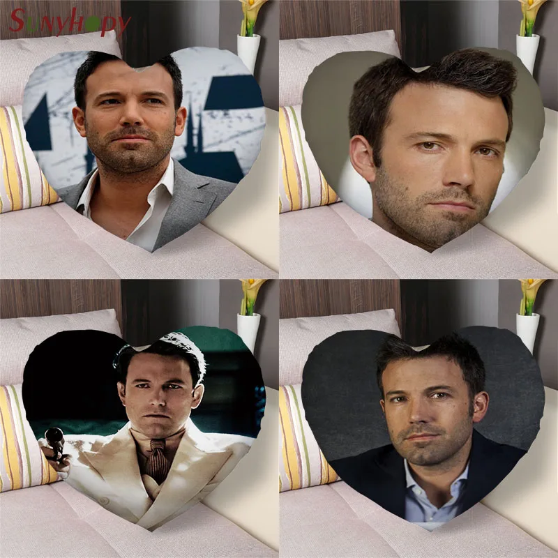 

Ben Affleck, подушки в форме сердца на заказ, Наволочка на молнии, атласная тканевая подушка, украшение для дома