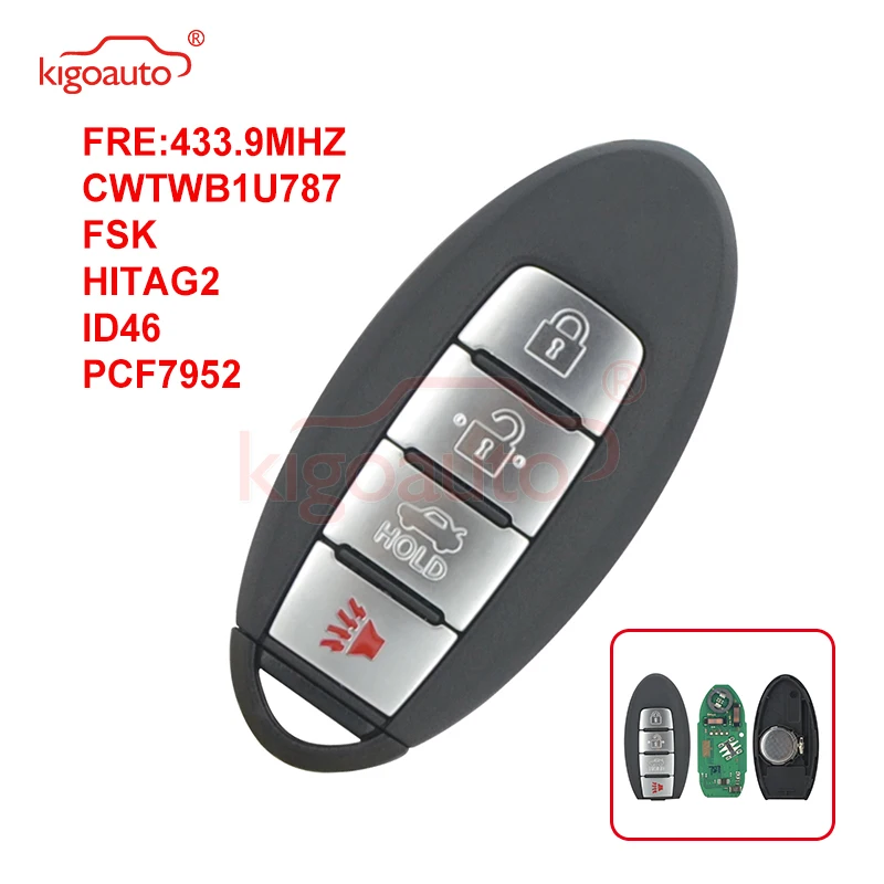 KIGOAUTO умный Автомобильный ключ 4 кнопки 433 9 МГц FSK HITAG 2 ID46 PCF7952 для Nissan Sentra