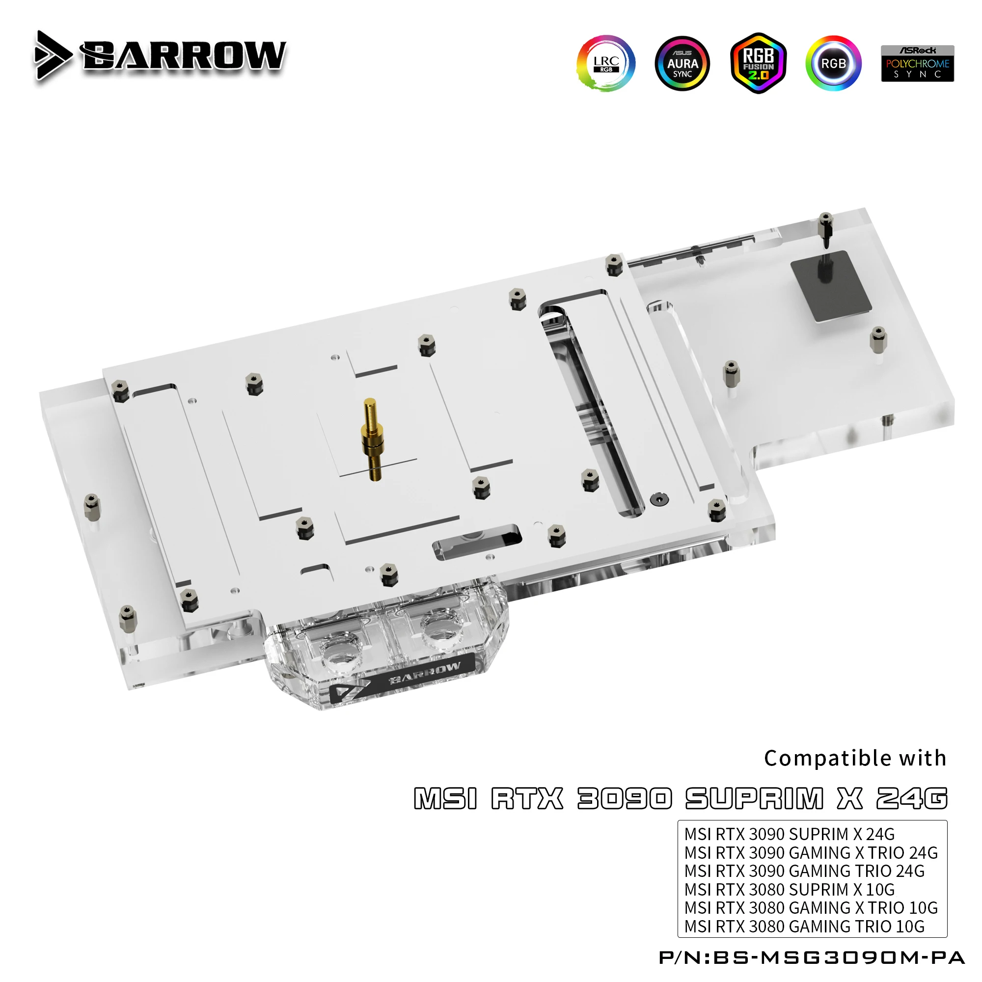 Водяной блок Barrow 3090 3080 GPU для MSI RTX 3090/3080 GAMING X TRIO кулер с полным покрытием ARGB BS-MSG3090M-PA