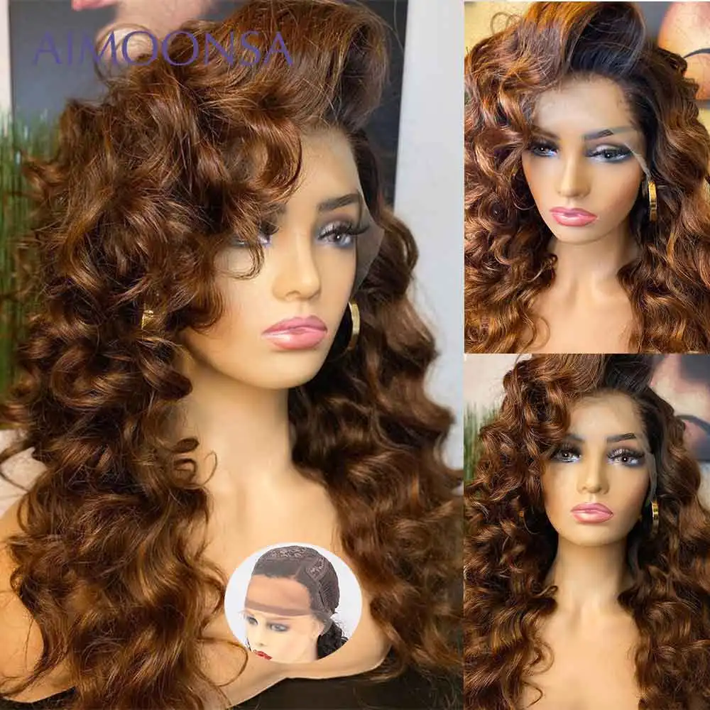 

Парики из цветных человеческих волос, парик свободной волны, коричневый T часть, парик на шнуровке, коричные отбеленные парики из узлов для ч...