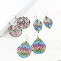 1pair hollow leave earrings multicolor tie dye color drop dangle earring flower pattern women girl party jewelry accessories