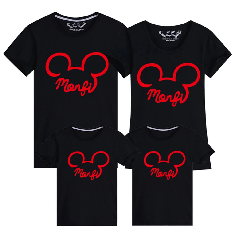 Mickey Mouse Head Printed T Shirts Summer Short Sleeve O-neck Tshirts Cotton Baby Kids Clothes Harajuku Family Matching Outfits | Мать и