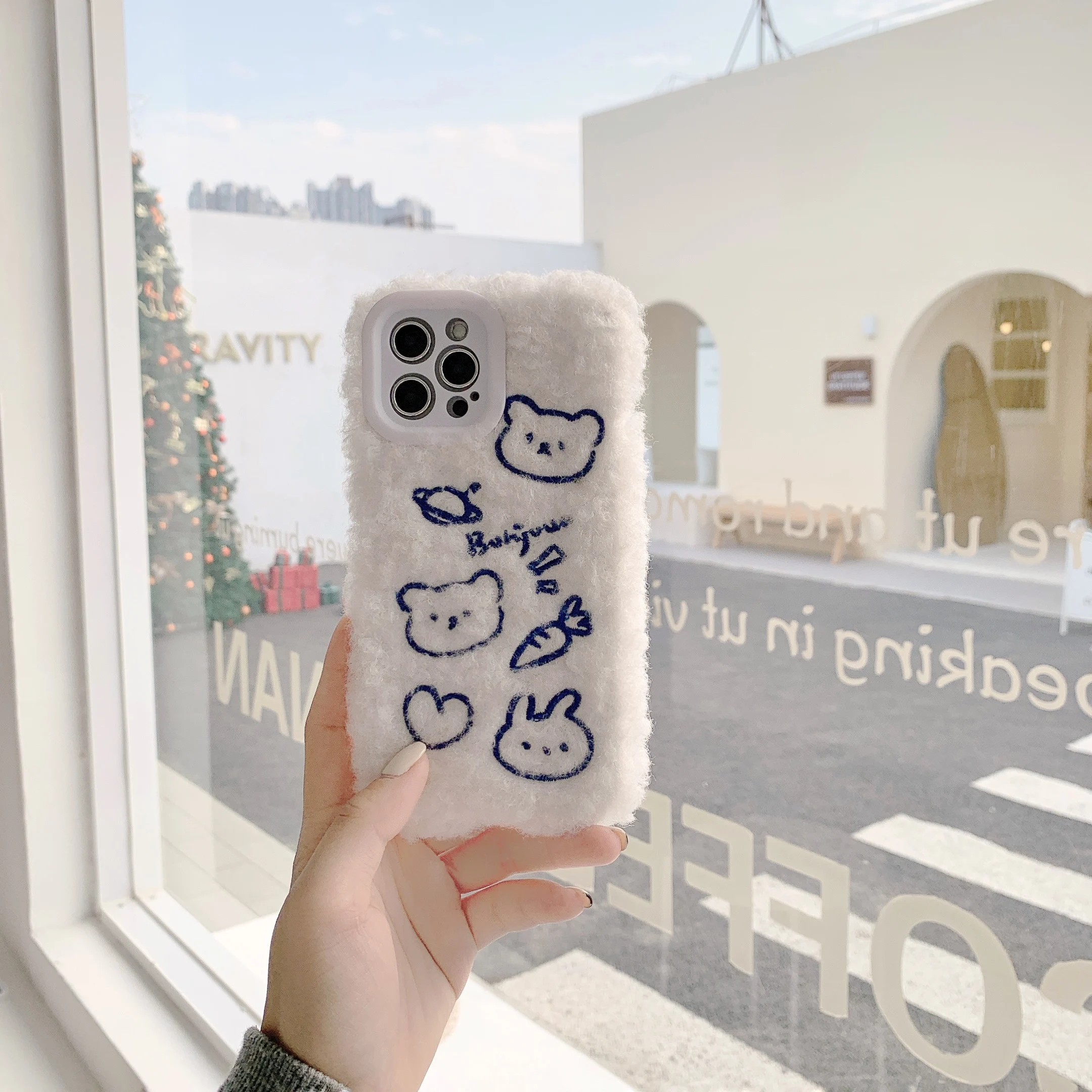 

Plush-line bear and rabbit suitable for iphone 12 pro mobile phone case 11/ 7 / 8plus X XS Max Xr mini protective cover
