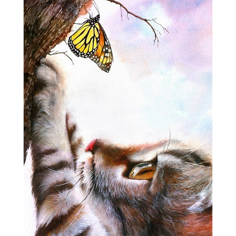 5d алмазная живопись полная квадратная/круглые стразы Кот в виде цветов и бабочек