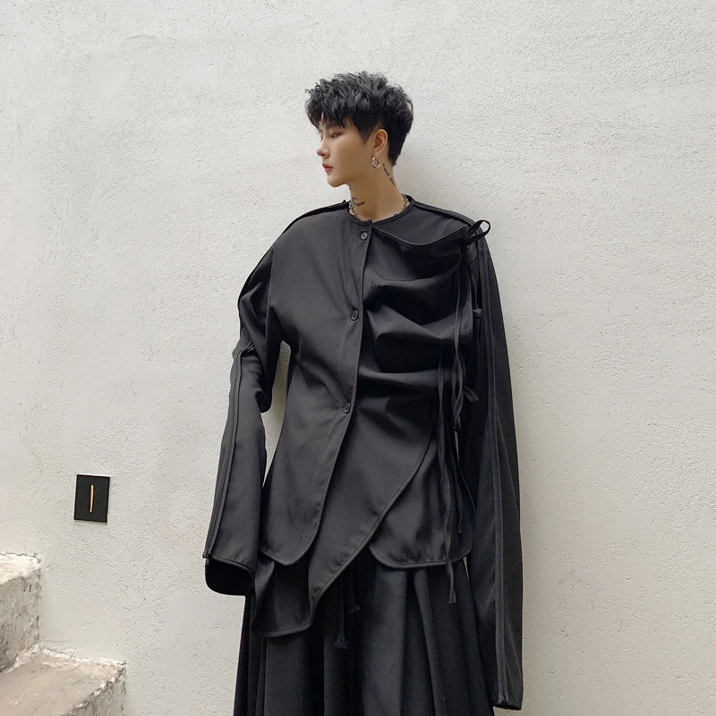 Мужские Складные нерегулярные ленты сращивания с длинным рукавом Повседневная