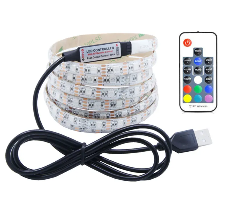 Светодиодный ремень USB зарядное устройство 5V цветная вспышка RGB цвет ТВ фон компьютерный стол пульт дистанционного управления лампа ремень
