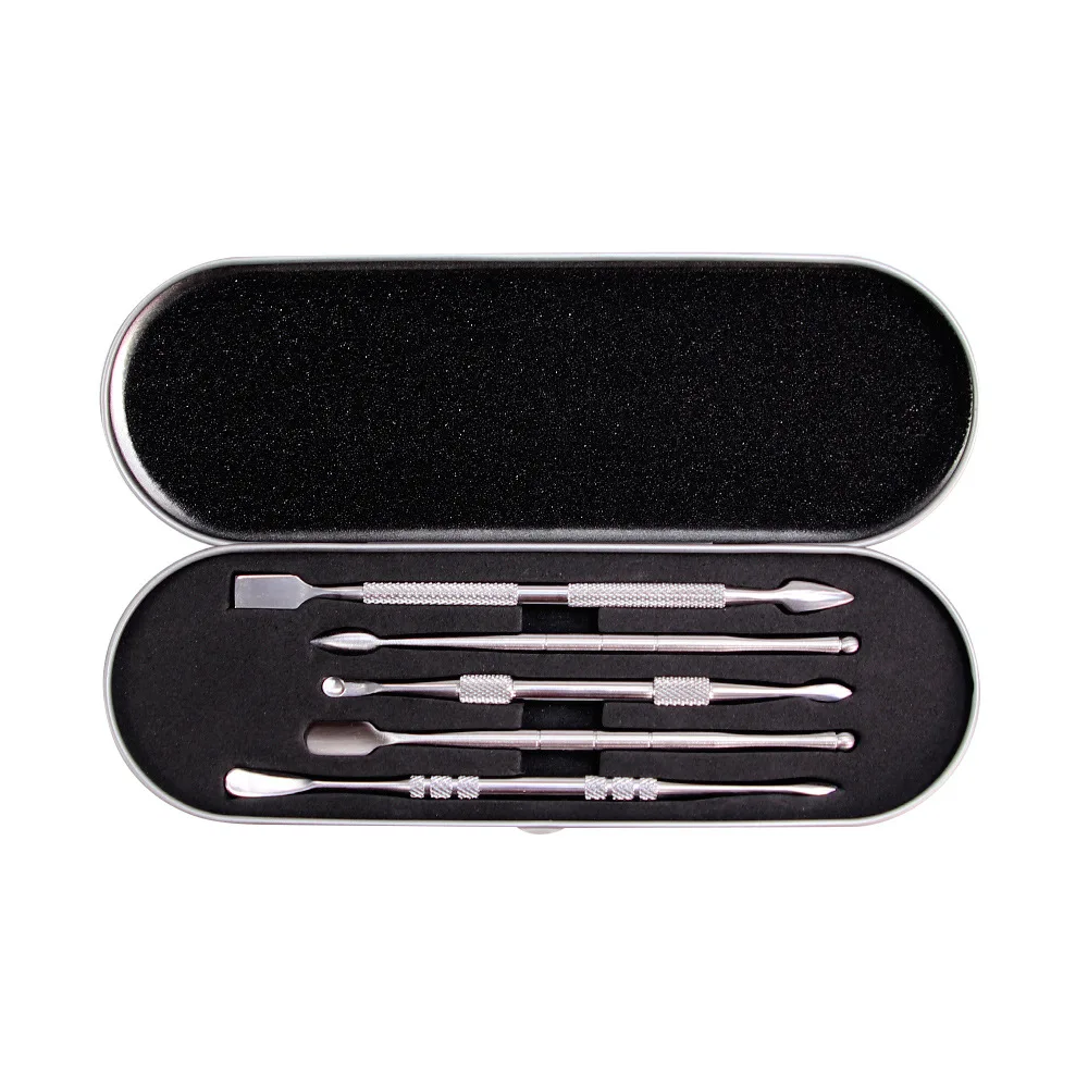 

5Pcs/Set dabber tool set kit with silicone box Stainless Steel/rainbow Spiral Ear Picker Spoon scoop Wax Cleaner Remover