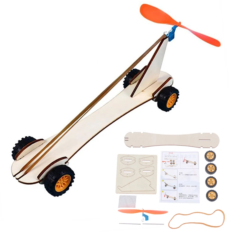 

1Set DIY Science Toy Rubber Band Power Car Assembly Toy Educational Science Experiment Kit Science Experiment Wooden Toy
