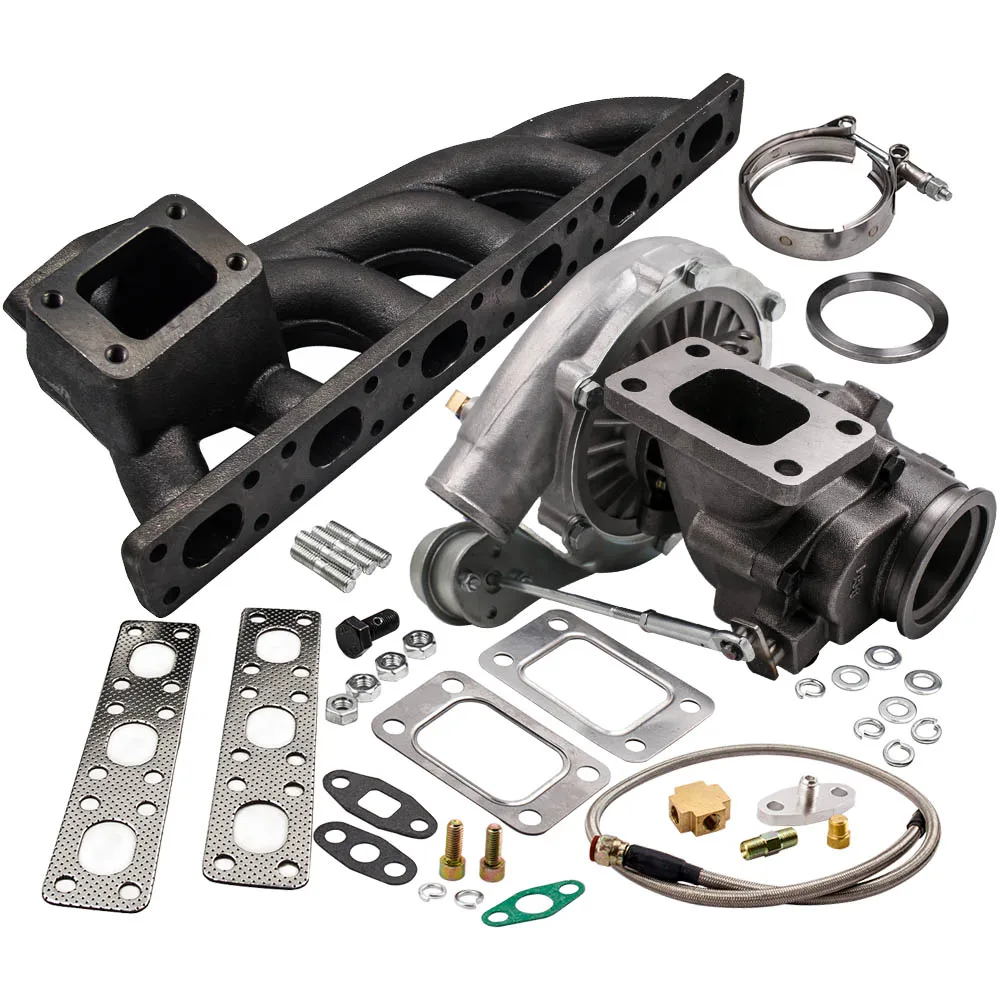 T3/T4 T04E V BAND Turbocharger 63 A/R + чугунный экстрактор коллектор для BMW E36 E46 E39 Turbo Bradied Oil Feed Inlien