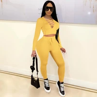 sexy two peice set womens tracksuit long sleeve hollow out crop top bodycon pants autumn outfits night clubwear matching sets
