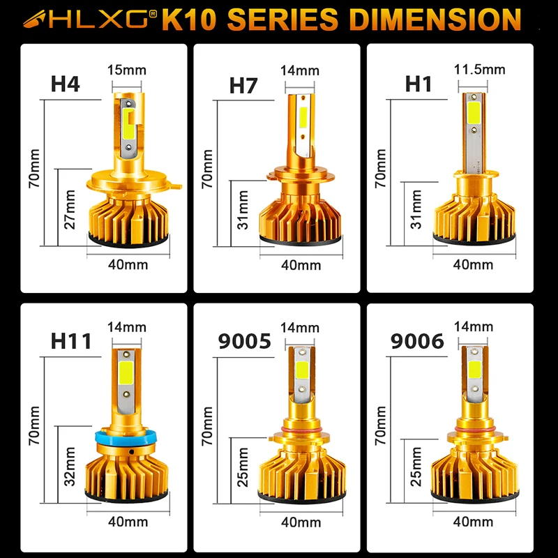 HLXG 2 лампы светодиодные H4 H7 H11 H8 диодные для авто HB3 9005 HB4 9006 H3 43000К 6000К всё CSP матрица