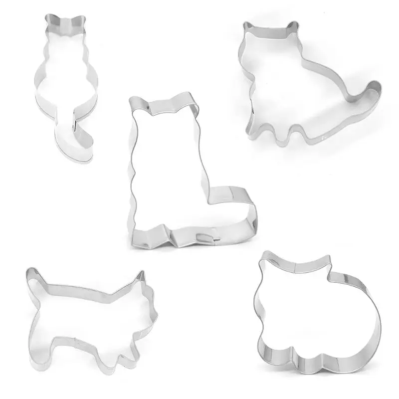 

P15F 5pcs/set Animal Pet Cat Cookie Cutter Mold 3D Sugar Craft Pastry Biscuit Fondant Cake Baking Mould DIY Decorating Tool