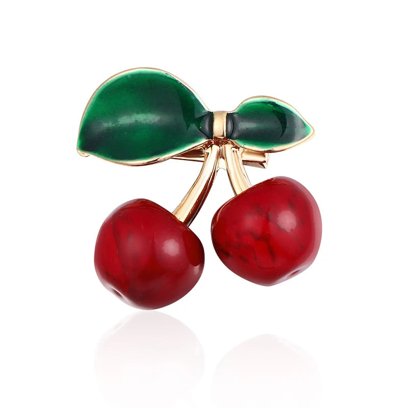

Vintage Red Green Enamel Brooch Pins Cherry Plant Fruit Flower Brooches for Women Suit Shawl Shirt Accessories Jewelry Cute Gift