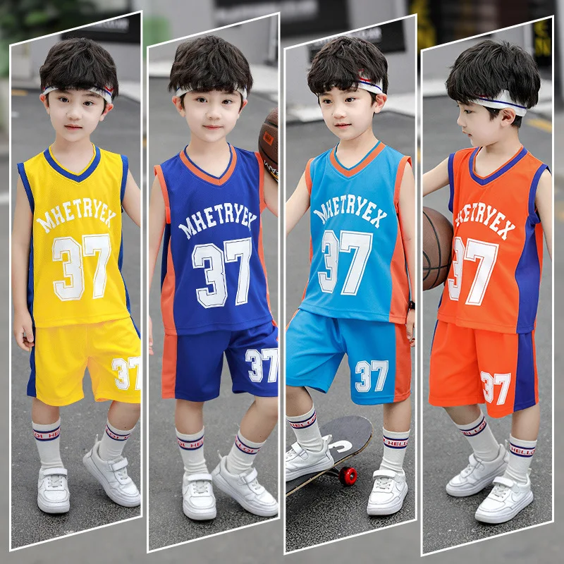 

Big Boy Sleeveless Basketball Football Outfit Children Fashion Number Letter Contrast Clothing Sets Child Clothes Boy Sets 170cm