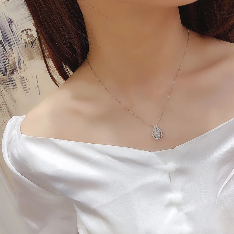 LUOWEND 100% подвеска из белого золота 18 К ожерелье с натуральными бриллиантами