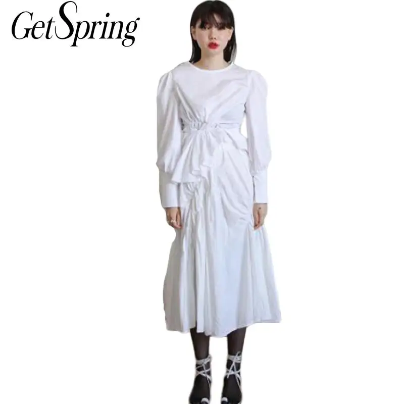 Getвесенняя Женская юбка с высокой талией длинная в стиле ретро белые юбки