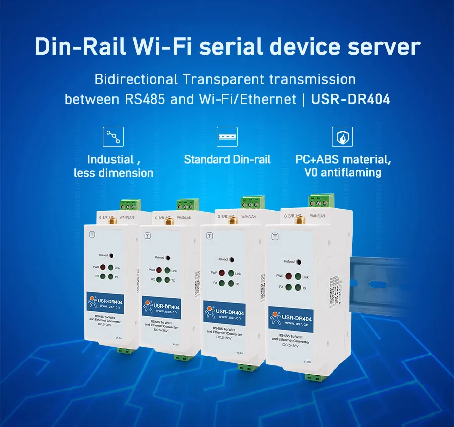 35 мм Din рейка Rs485 последовательный порт к Wifi Ethernet RJ45 преобразователь данных