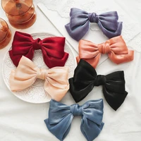 1pc fashion bright silk fabric crystal barrette bow for woman girls solid color hairpin temperament hairgrips hair accessories