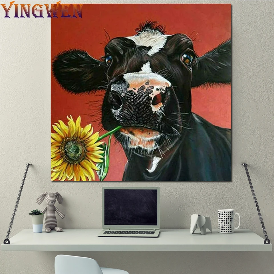 

Sunflower Cow 5D DIY Diamond Painting Animal Cross Stitch Embroidery Full Diamond Mosaic Rhinestone Picture Home Decoration Gift
