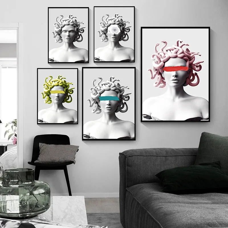 

Abstract Medusa Sculpture Wall Art Classic Portrait Posters and Prints Canvas Paintings Home Decor Pictures for Living Room