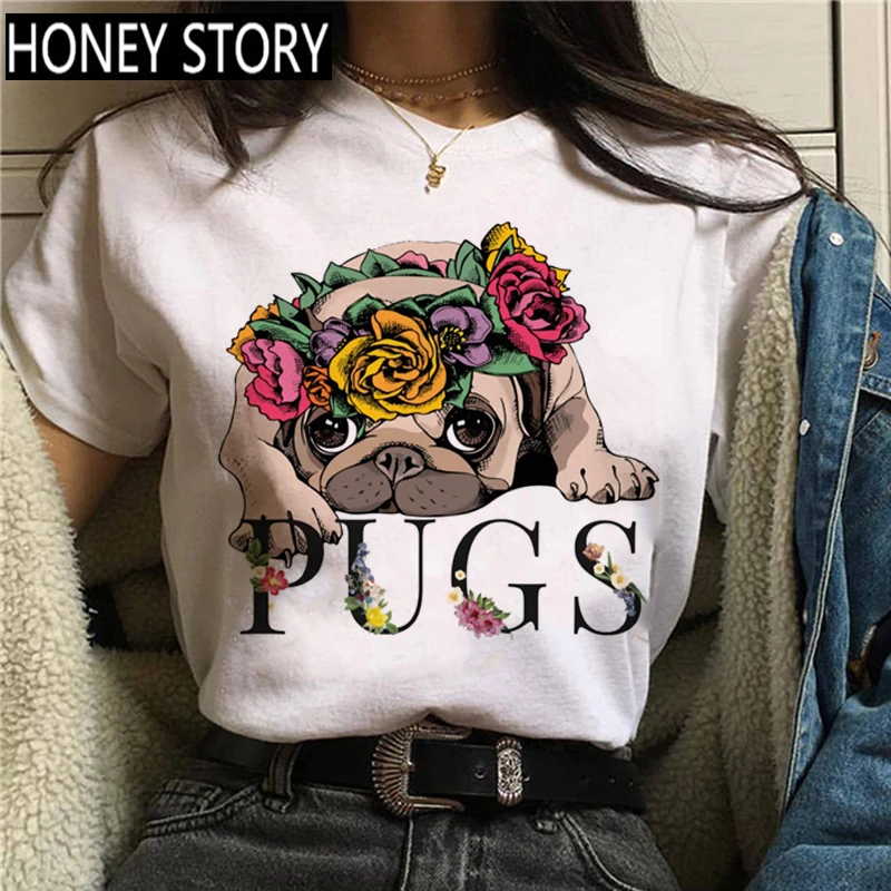 

ZOGANK Kawaii Pug Harajuku, забавная мультяшная футболка, женская футболка с рисунком мопса, мамы, симпатичная футболка с рисунком аниме, уличная одежда...