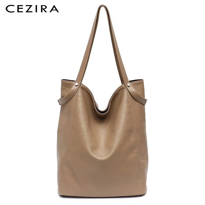 

CEZIRA Brand Design PU Vegan Leather Women Large Tote Fashion Reversible Shoulder Bags Zip Purse Female Casual Shopper Handbags