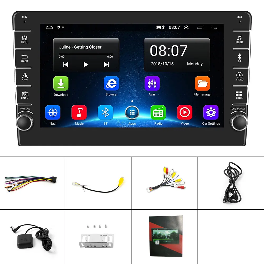

AMPrime Android 8'' Double Din 2.5D Car Stereo Radio Support USB Steering Wheel Control Built-in GPS WIFI With Rear View Camema