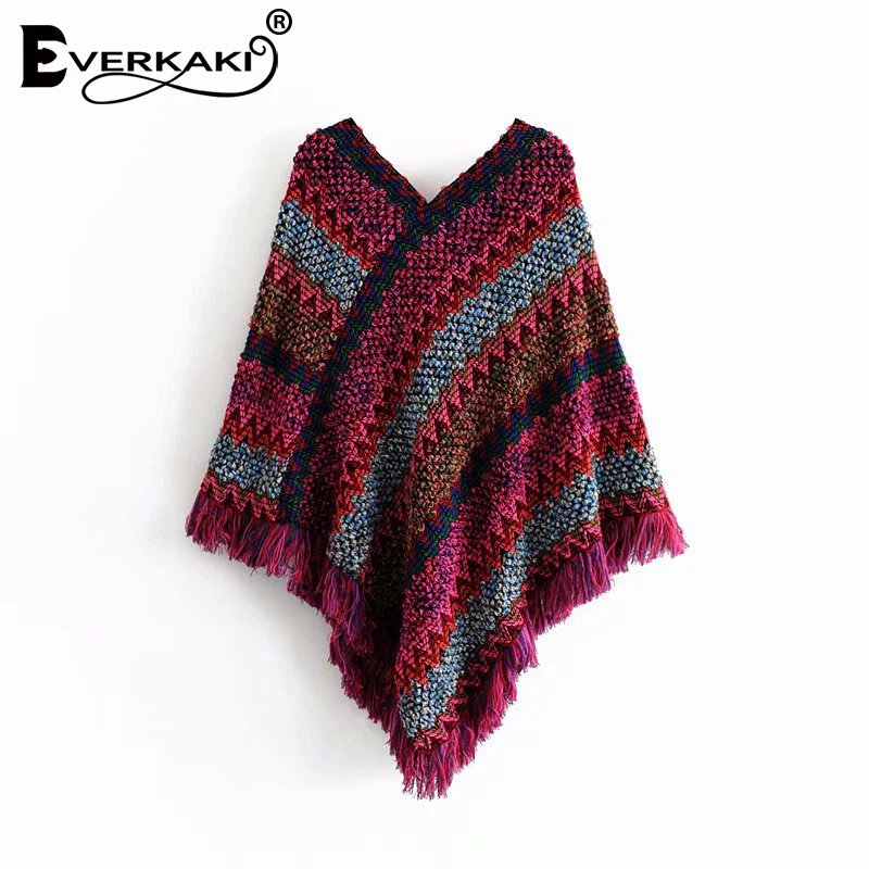 Everkaki Boho с кисточками вязаный свитер шаль женские обертывания толстые осенние винтажные женские накидка с воротником обертывания женские Зима Новые