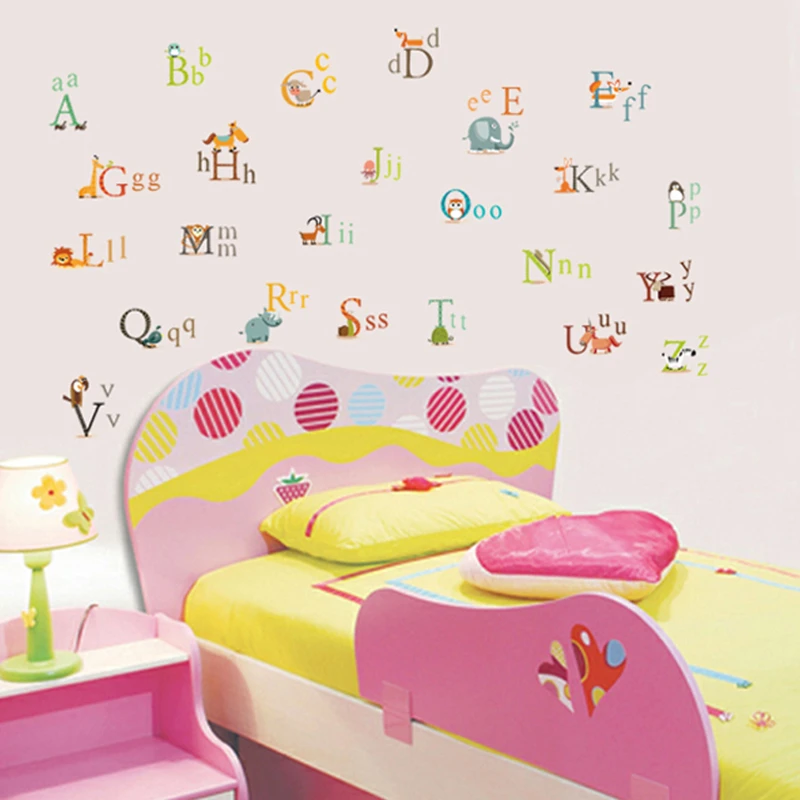 

Animal characters English letters wall sticker for Nursery kids room study Learning Accessories decoration Wall Decals alphabet