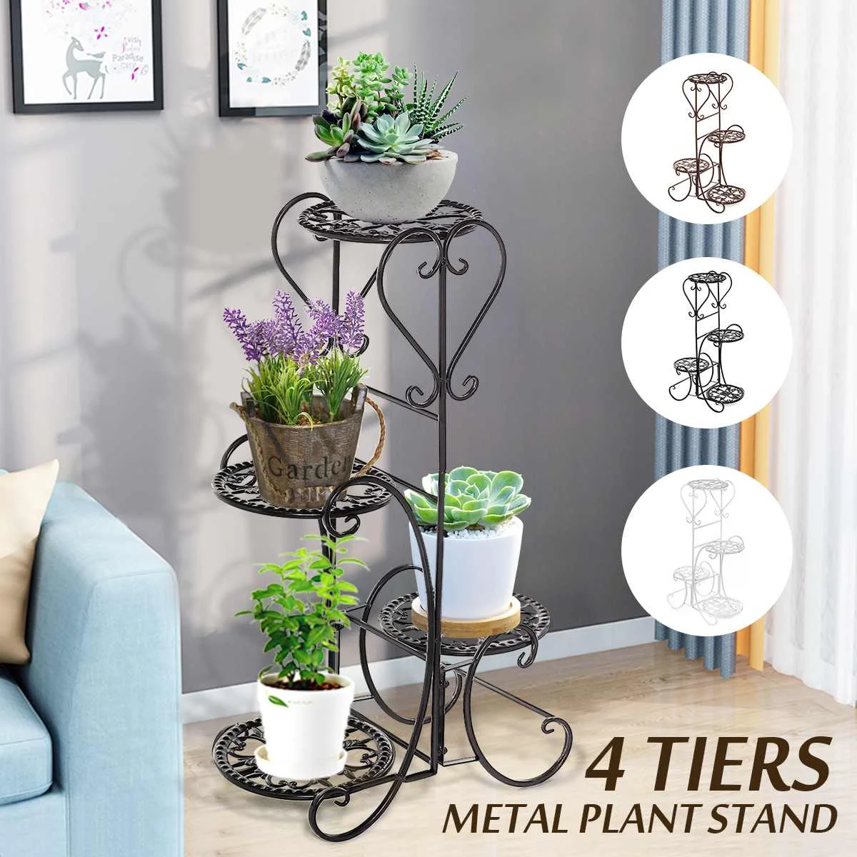 

4Tiers Plant Stand for Indoor and Outdoor Black Metal Flower Pot Shelf Multi-Tiered Plant Pot Holding Display Rack