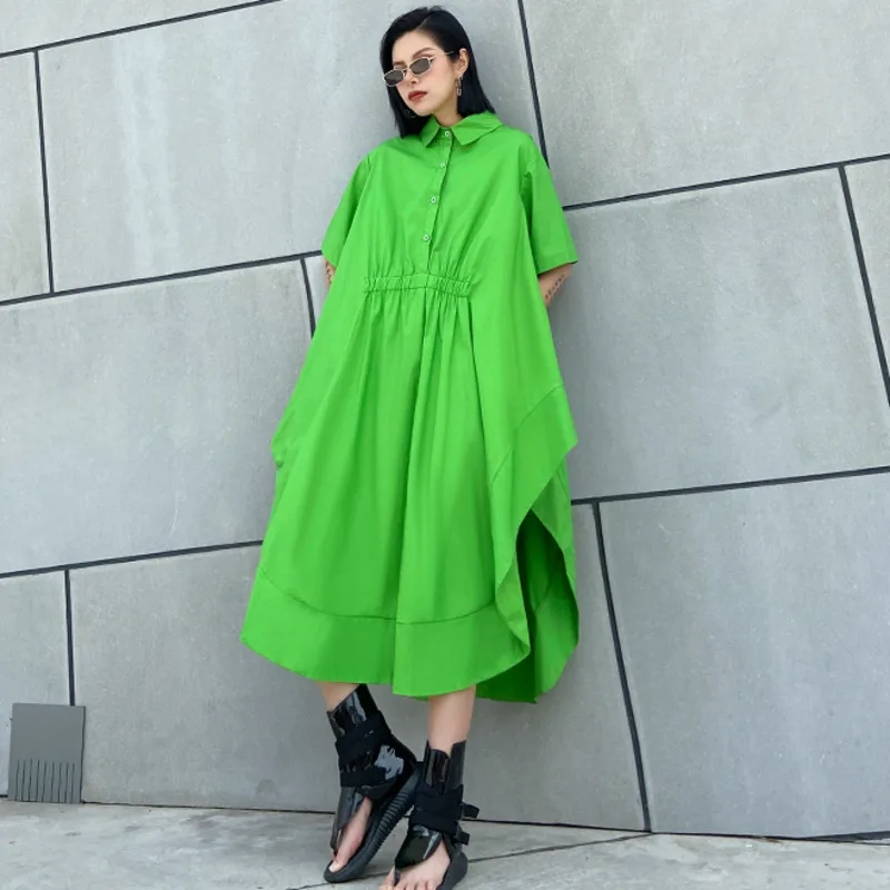 

XUXI Women Pure Color Stitching Dress French Vintage A-Line Streetwear Pullover Irregular Skirt Summer 2021 E620
