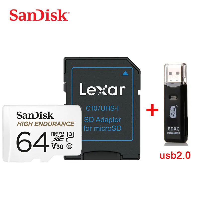 64GB-usb2.0 SANDISK высокая выносливость белый высокая скорость вождения рекордер micro SD карты памяти видео мониторинг 32 Гб 64 Гб 128 ГБ 256 ГБ - Емкость: 64GB-usb2.0