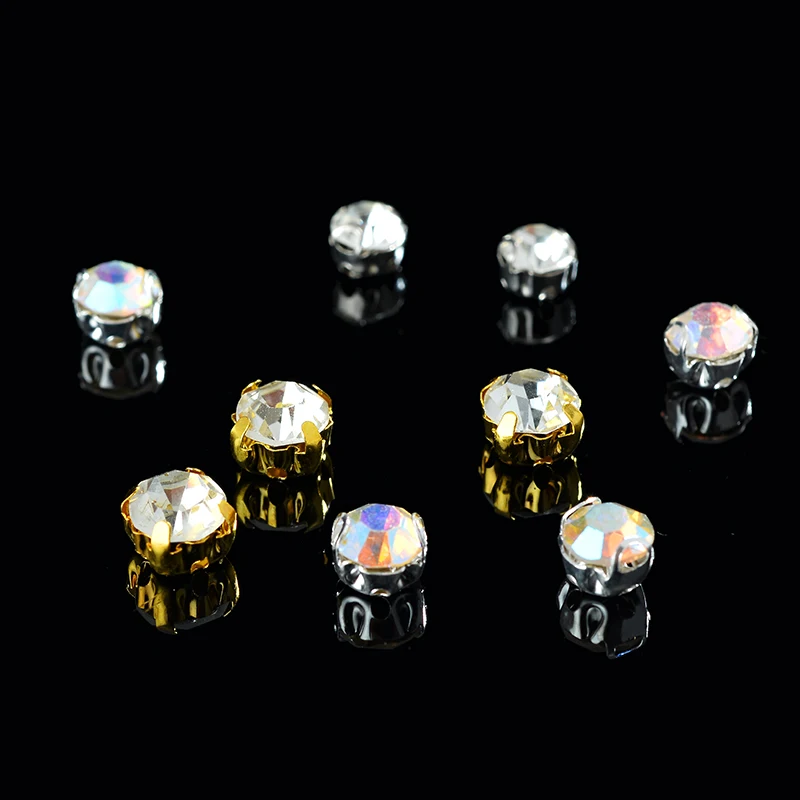 Оптовая продажа SS12-SS50 AB Шить на серебро/золото коготь чашки стразы камни