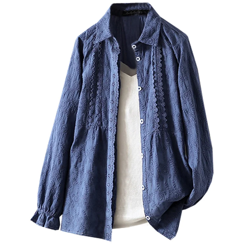 Женская плиссированная рубашка с длинным рукавом свободная из хлопка и льна