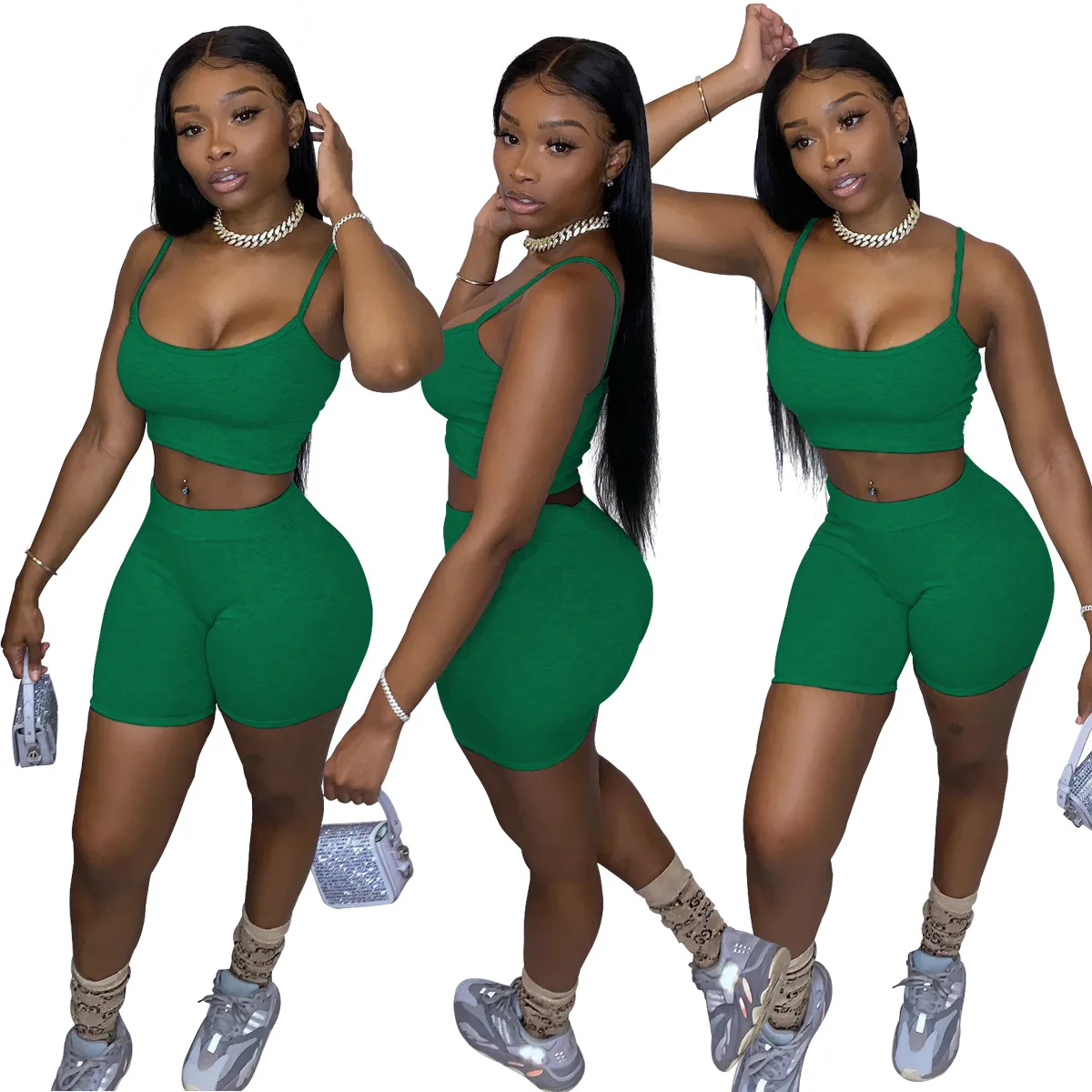 

Tracksuit Women Sportwear Summer Clothes for Women Crop Top Biker Shorts Set 2 Piece Sets Womens Outfits Ensemble Femme