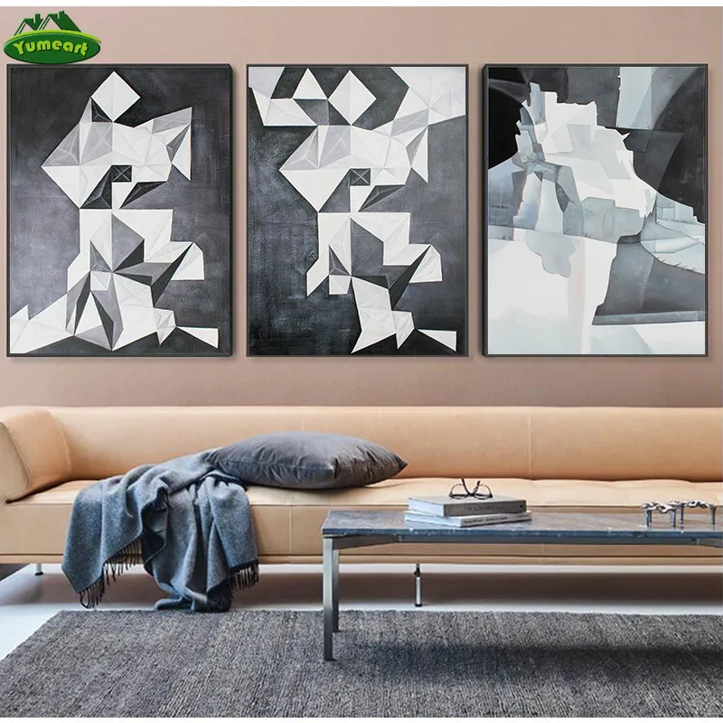 Абстрактные Геометрические черно-белые картины на холсте уникальные подарки