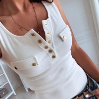 summer womens tank top slim fit button tops solid color sexy vest v neck casual vest sleeveless t shirt women cotton tank tops