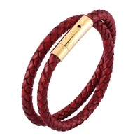 trendy jewelry for men women red genuine leather braided bracelet punk fashion steel buckle charm leather wristband gift sp0488