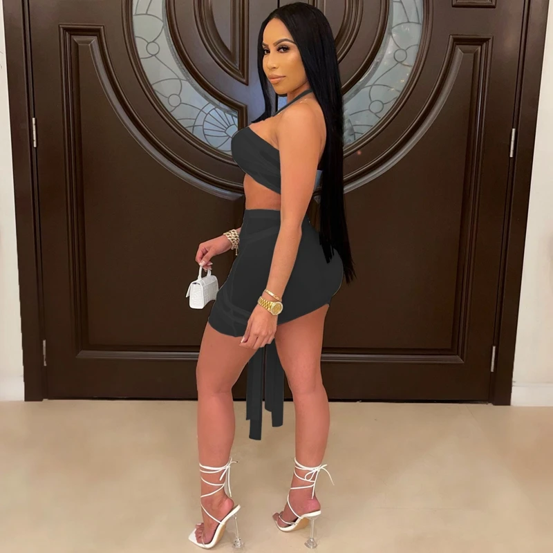 

ZOOEFFBB Sexy Mesh Sheer 2 Piece Set Women Summer Clothes Crop Top Mini Skirt Suits Vacation Club Outfits Beach Matching Sets